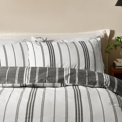Catherine Lansfield Harbour Stripe Black Duvet Cover Set