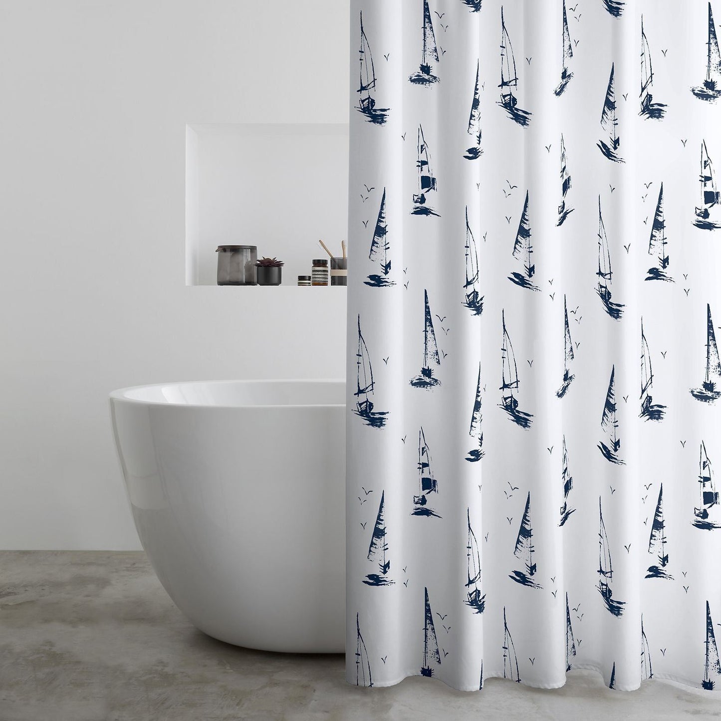 Catherine Lansfield Salcombe Boats White Shower Curtain - 180x180cm