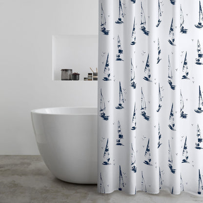 Catherine Lansfield Salcombe Boats White Shower Curtain - 180x180cm