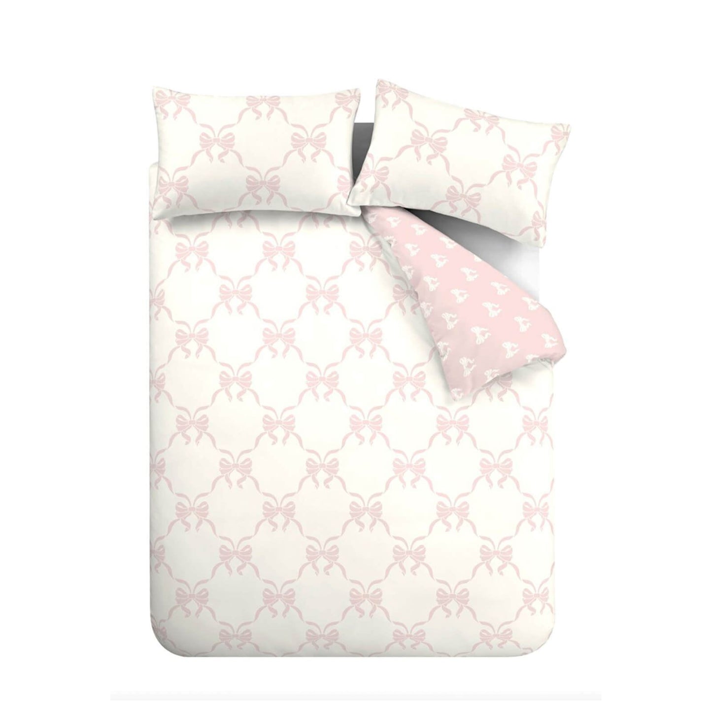 Catherine Lansfield Pretty Bows Reversible Bedding Duvet Cover Set Pink