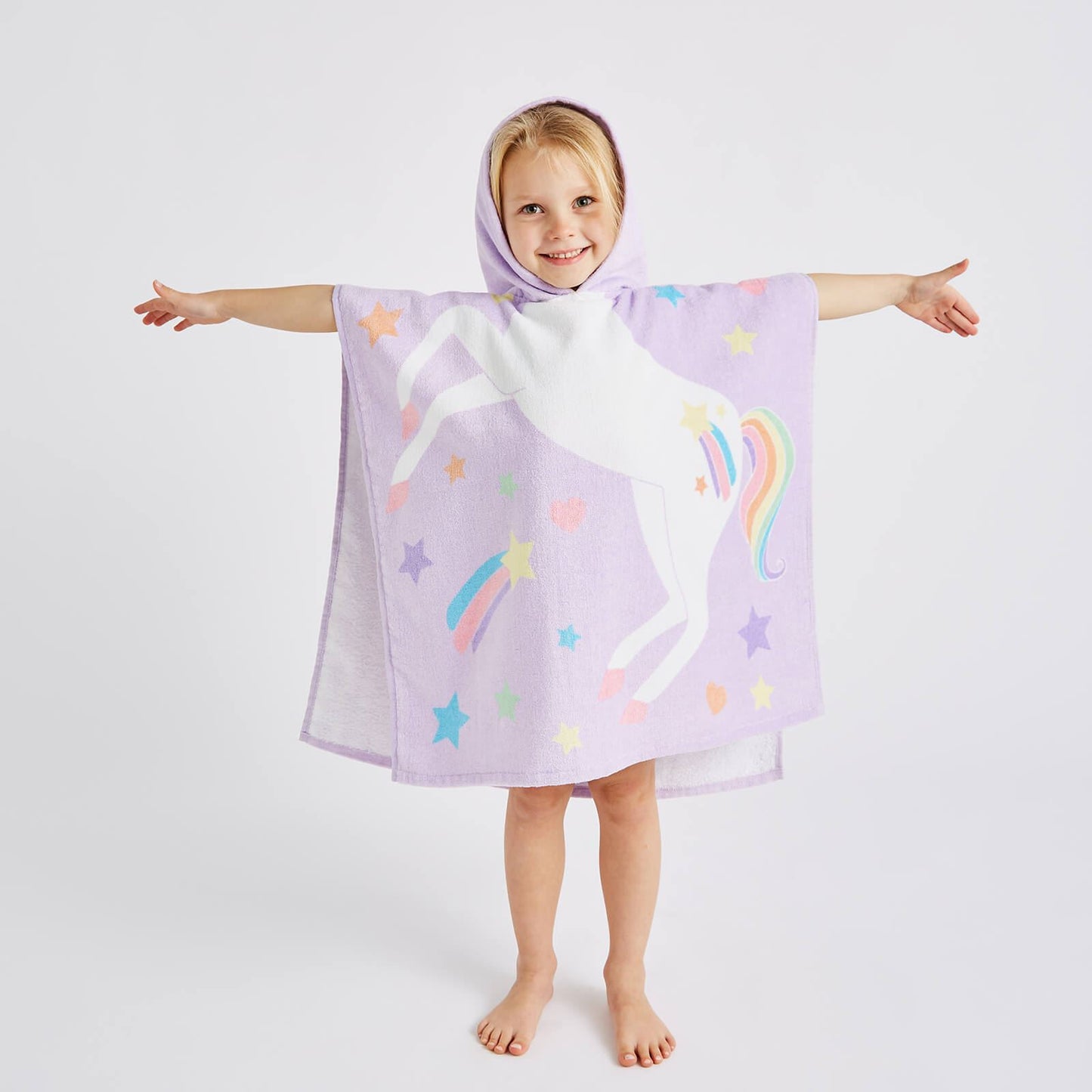 Kids Unicorn Hooded Cotton 60x120cm Towel Poncho Lilac