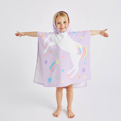 Kids Unicorn Hooded Cotton 60x120cm Towel Poncho Lilac