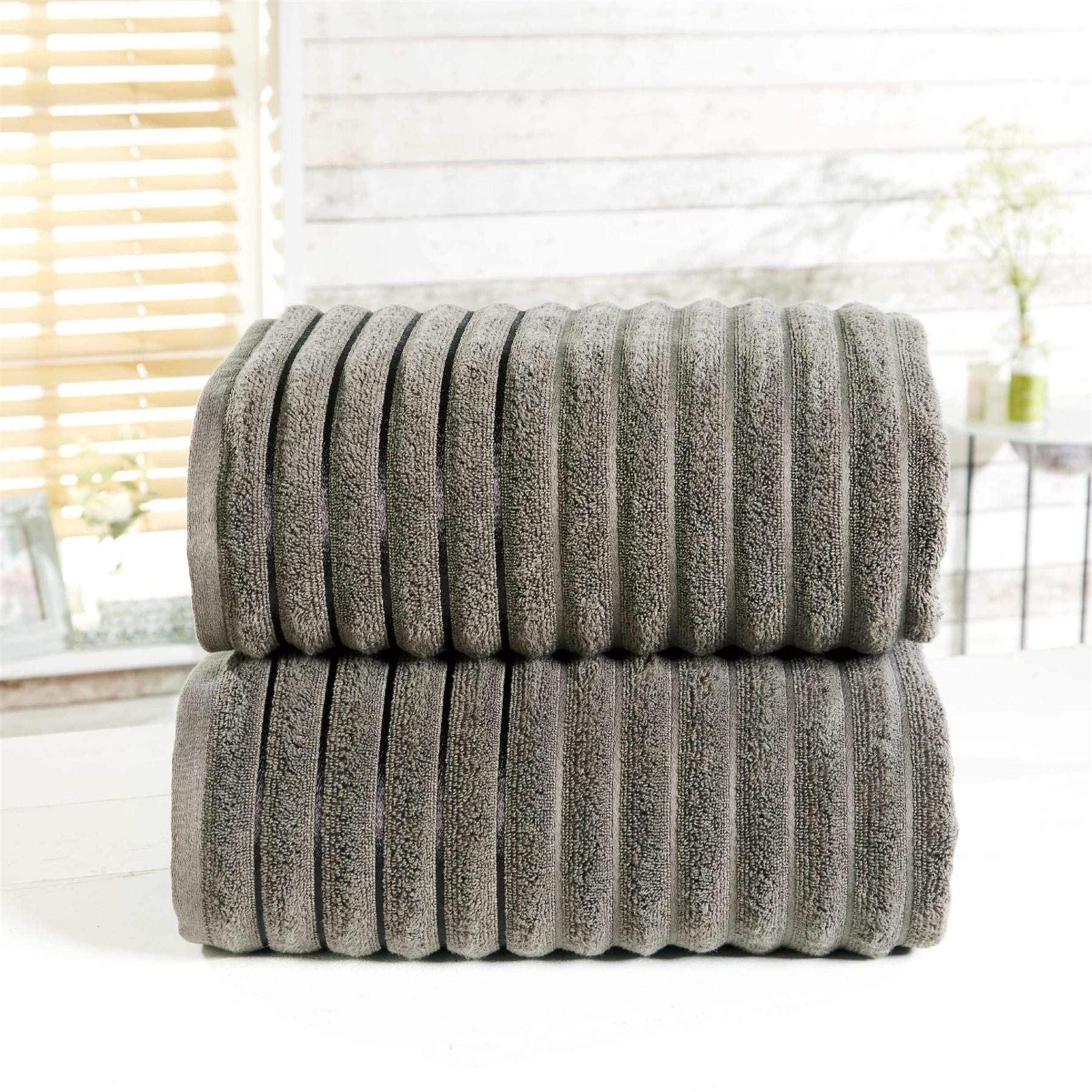 Ribbed Charcoal Bath Sheet Pair