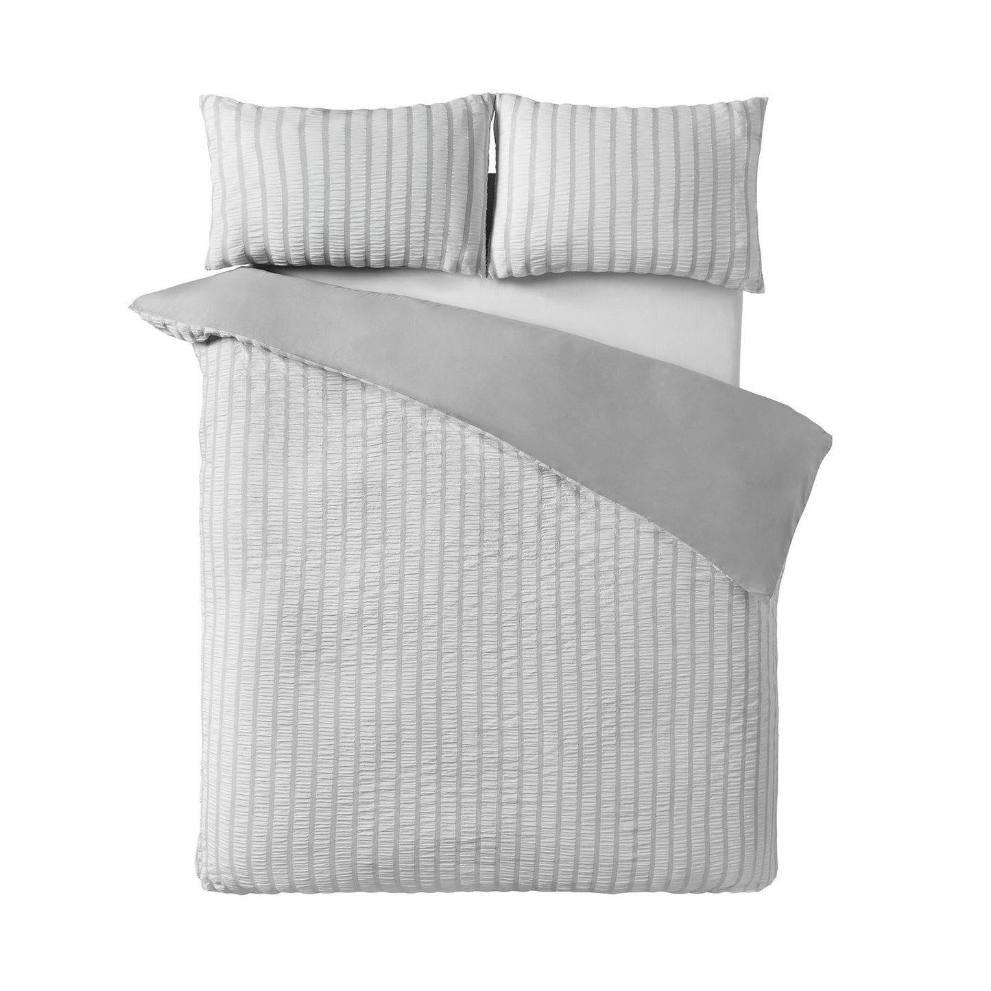 Catherine Lansfield So Soft Seersucker Stripe Grey Duvet Cover Set