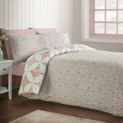 Catherine Lansfield Pinsonic Patchwork Reversible Bedding Duvet Cover Set Green
