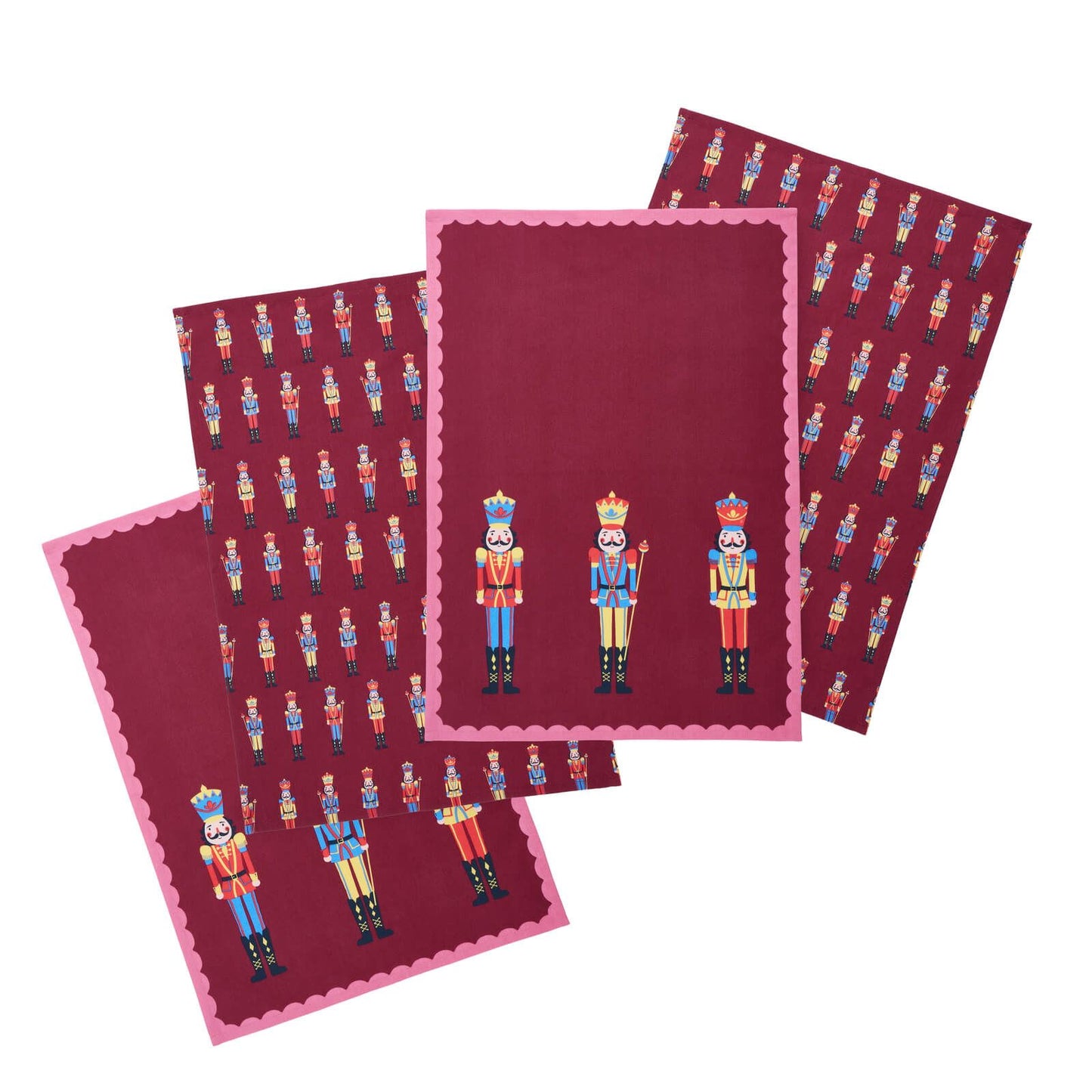 Catherine Lansfield Christmas Nutcracker Cotton Kitchen Tea Towel Pack of 4 Plum - 50x70cm