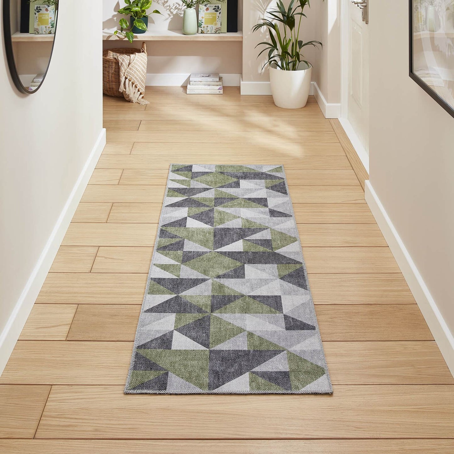 Coral H1057 Green/Grey Modern Washable Rug