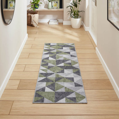 Coral H1057 Green/Grey Modern Washable Rug