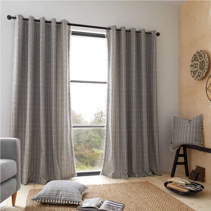 Adana Woven Black/White Eyelet Curtains