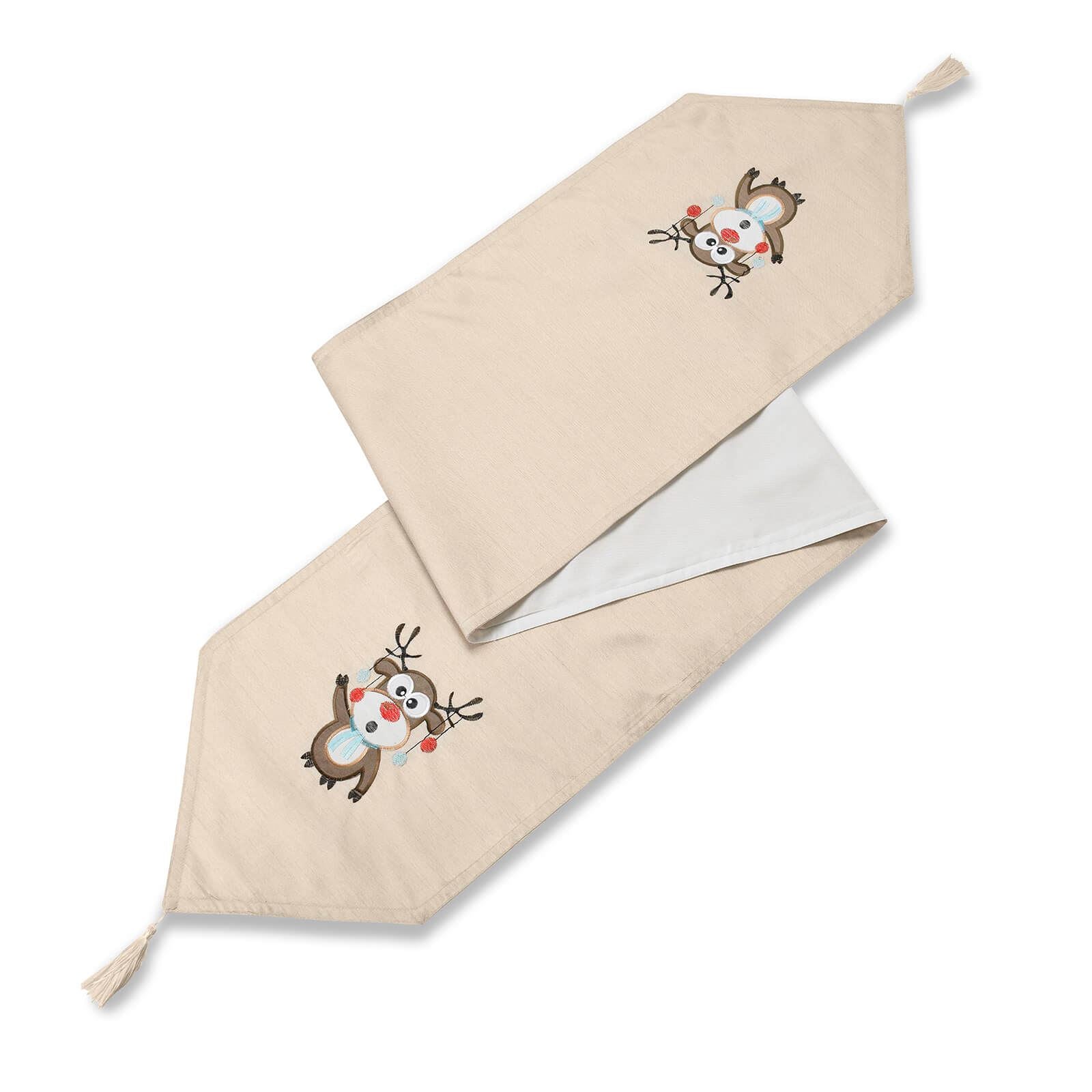 Rudolph Reindeer Cream Table Runner