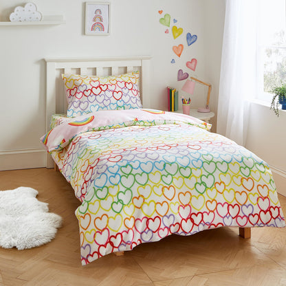 Rainbow Hearts Fleece Pink Duvet Set