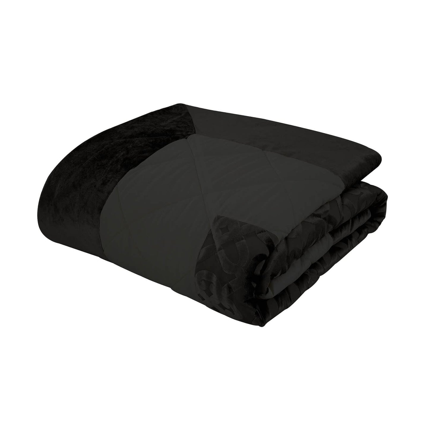 Lattice Cut Velvet Quilted Bedspread Black