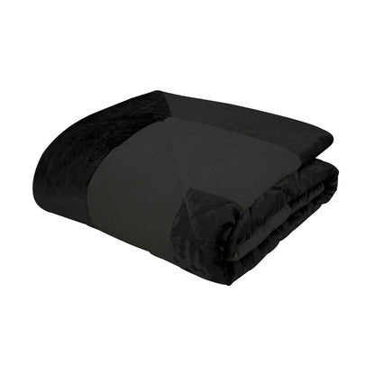 Lattice Cut Velvet Quilted Bedspread Black