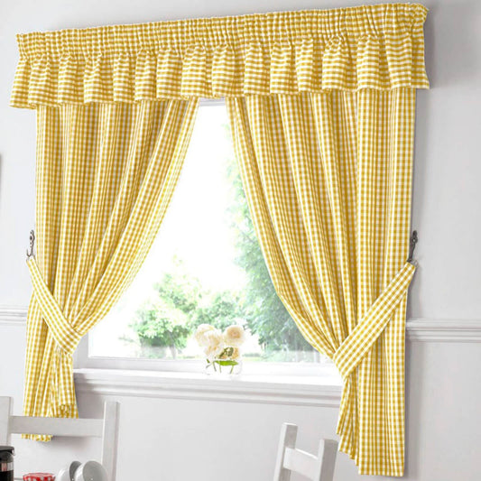 Gingham Yellow Kitchen Curtain Pelmet