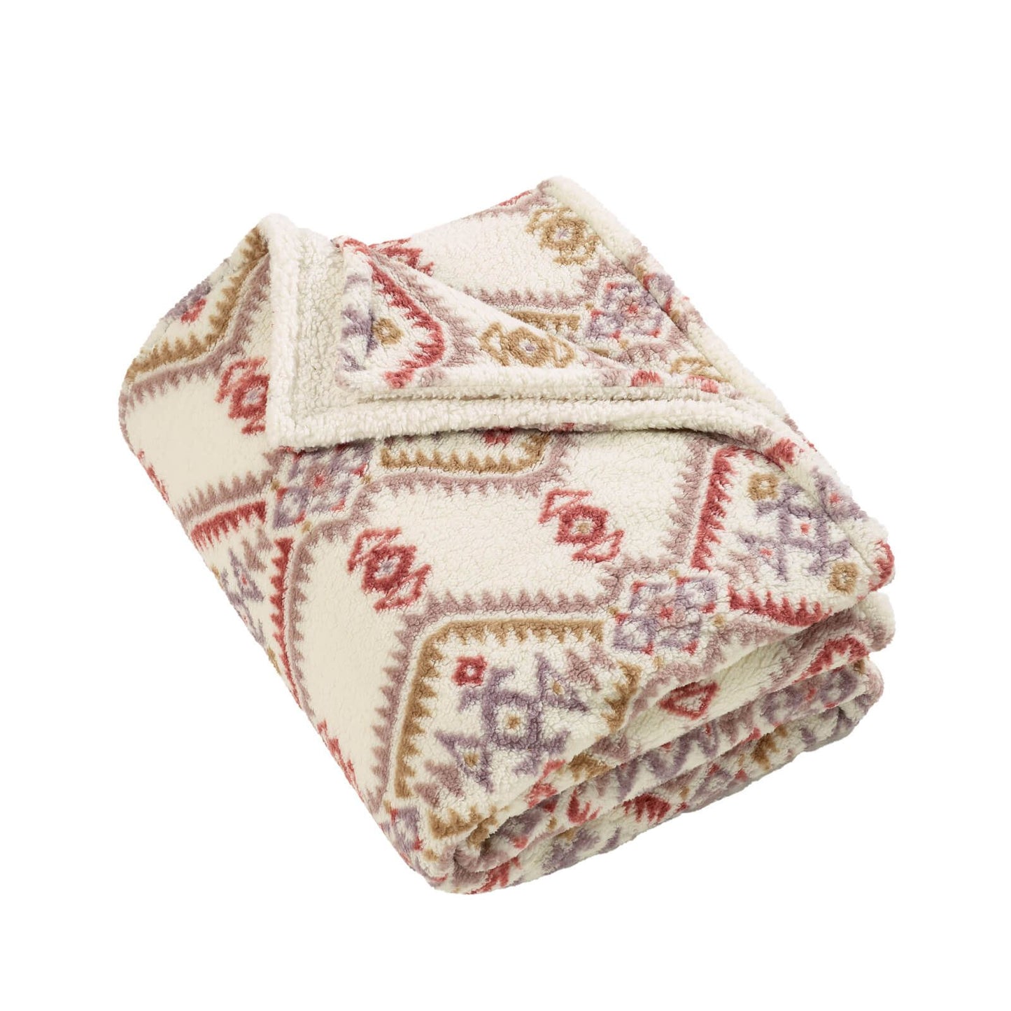 Catherine Lansfield Navajo Fleece Cosy Sherpa Reverse Blanket Throw Natural - 200x240cm