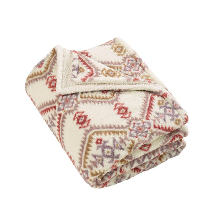 Catherine Lansfield Navajo Fleece Cosy Sherpa Reverse Blanket Throw Natural - 200x240cm