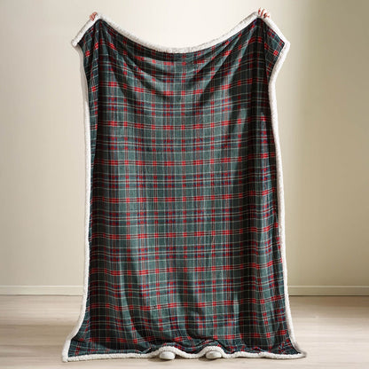 Catherine Lansfield Tartan Sherpa Check Cosy Fleece Blanket Throw Green - 130x170cm