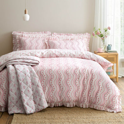 Cath Kidston Spitalfield Silk Striped Cotton Bedding Duvet Cover Set Pink