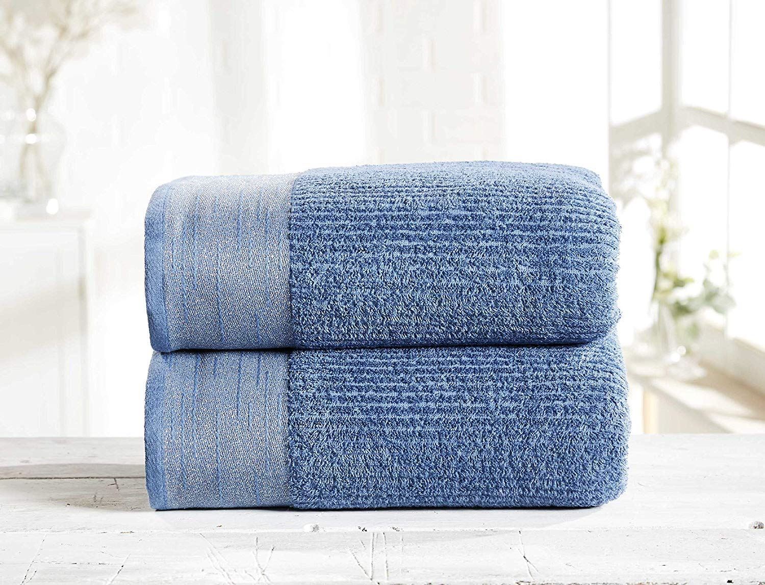 Mayfair Denim/Silver Bath Sheet Pair