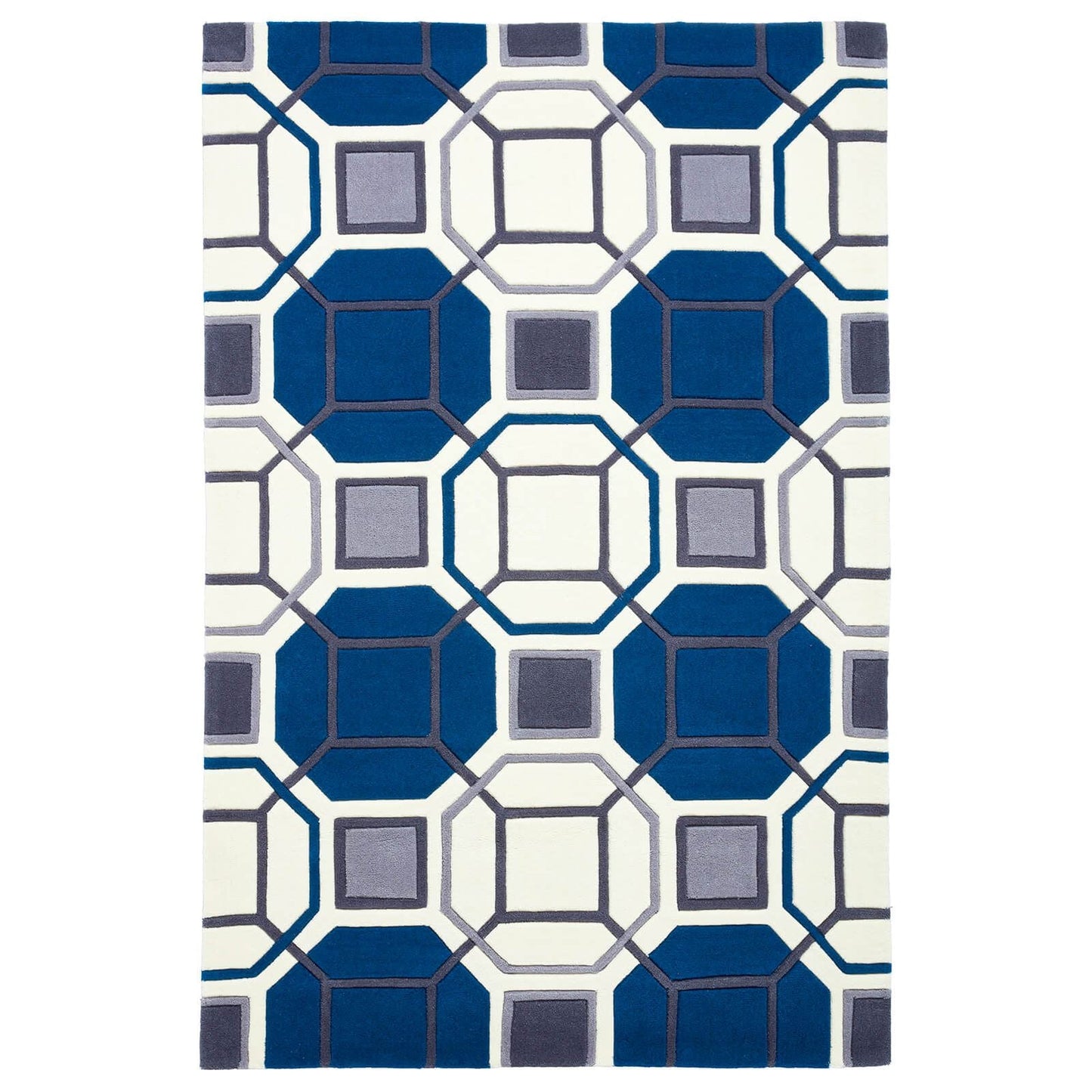Modern Hong Kong 9238 Geometric Design Ivory Navy 120 X 170Cm Rug