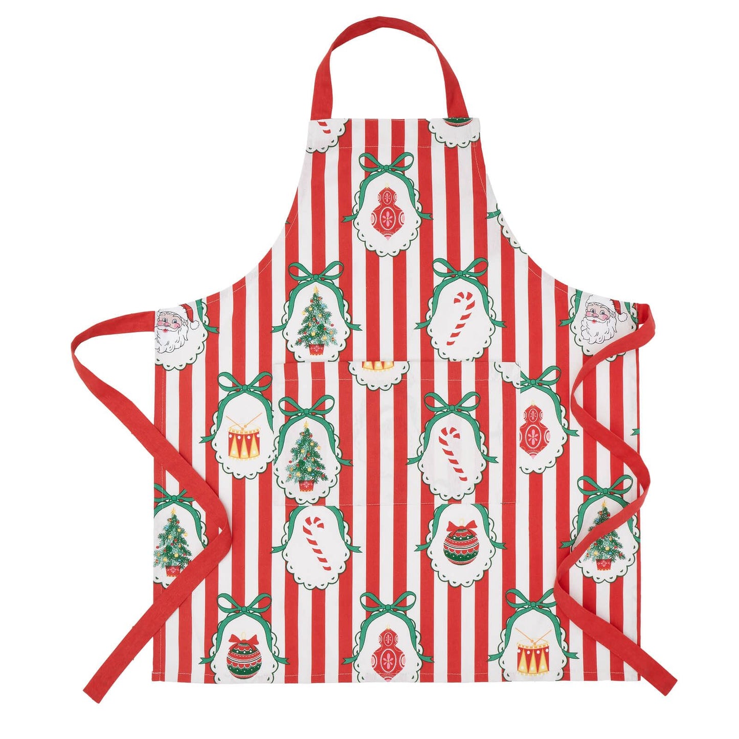 Catherine Lansfield Christmas Vintage Stripe Cotton Kitchen Adult Apron Red - 70x80cm