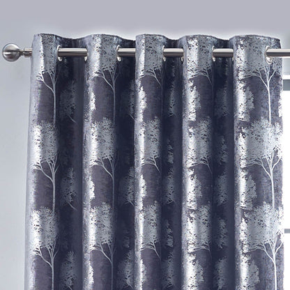 Enchanted Forest Charcoal Eyelet Curtains