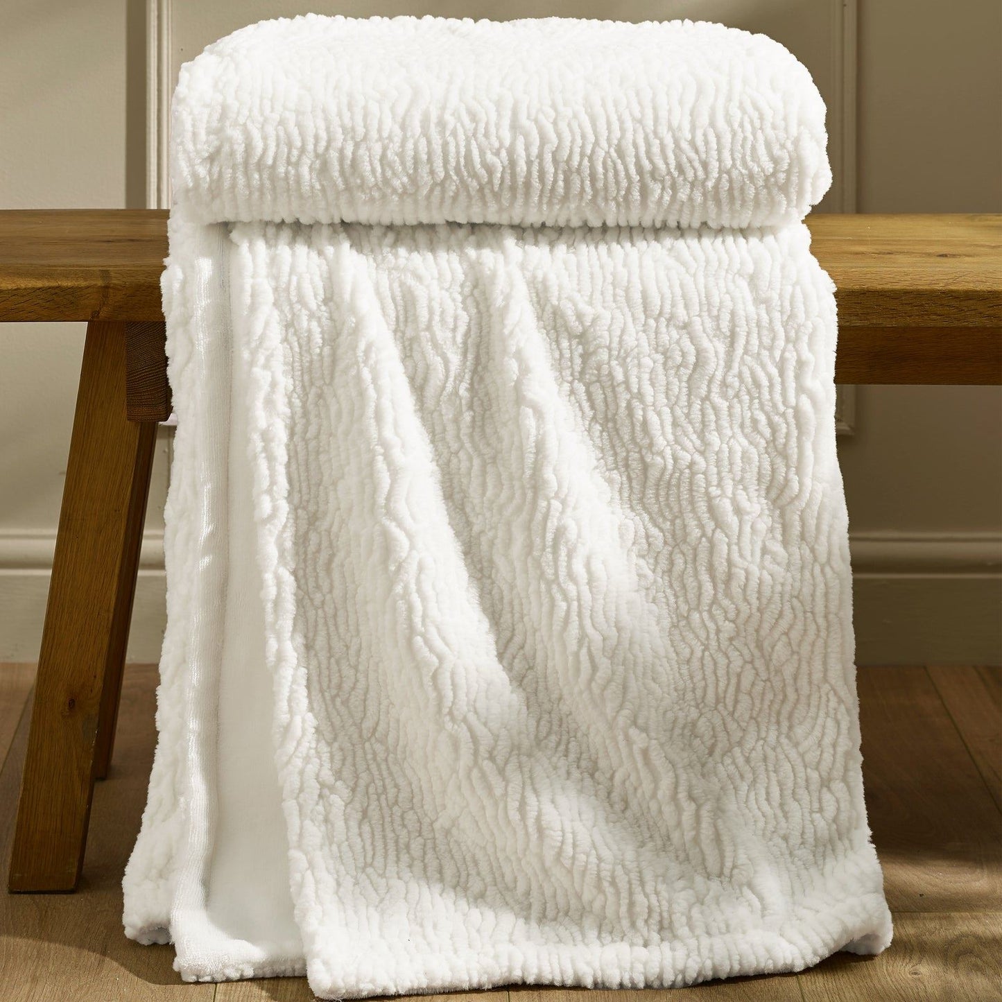 Catherine Lansfield Textured Wave Faux Fur Blanket Throw Cream - 150x200cm