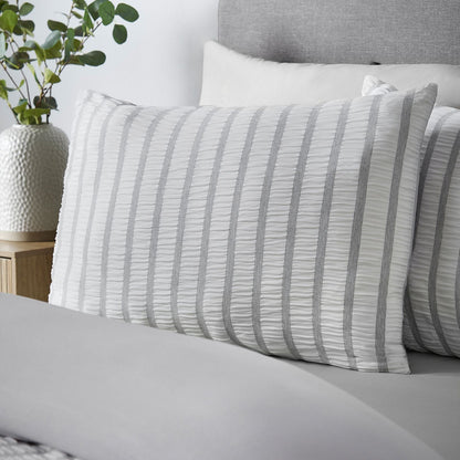 Catherine Lansfield So Soft Seersucker Stripe Grey Duvet Cover Set