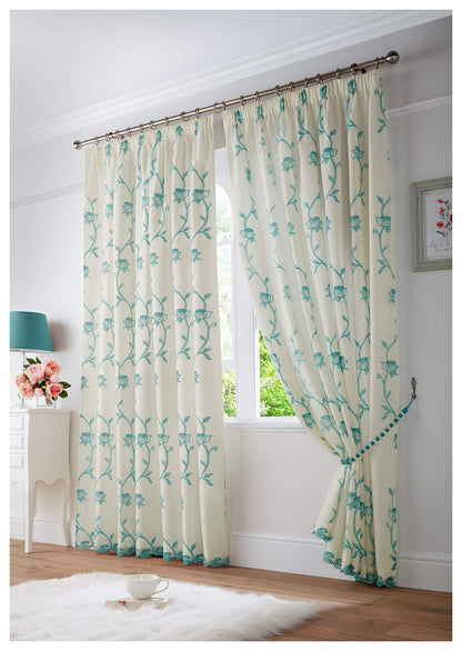 Exeter Teal Pencil Pleat Curtains