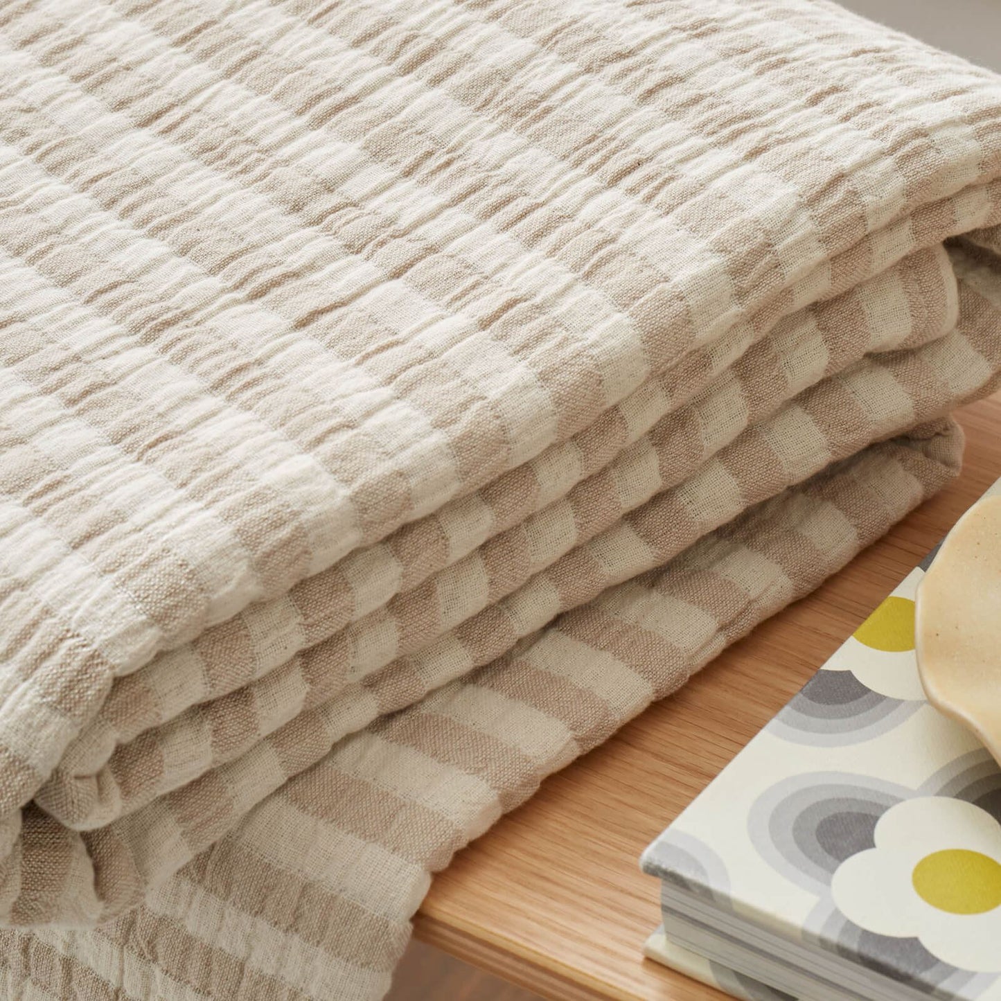 Bianca Fine Linens Cotton Muslin Stripe Blanket Throw Natural - 150x200cm