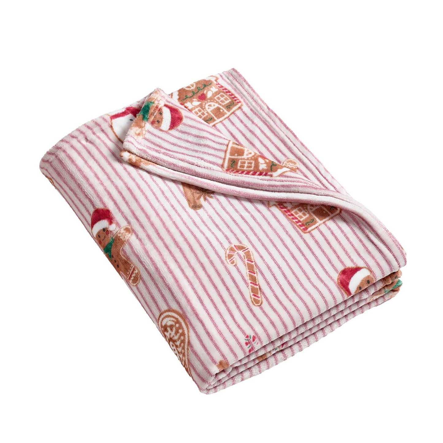 Catherine Lansfield Christmas Gingerbread Stripe Cosy Fleece Blanket Throw Natural - 130x170cm