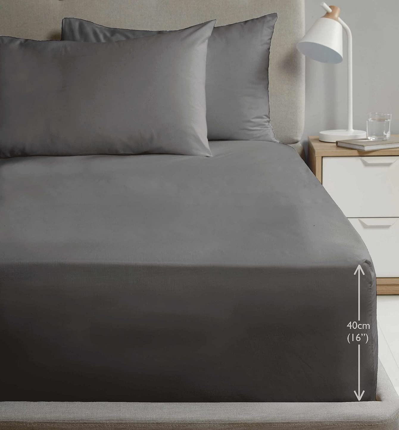 SND Percale 16" Charcoal Fitted Sheet