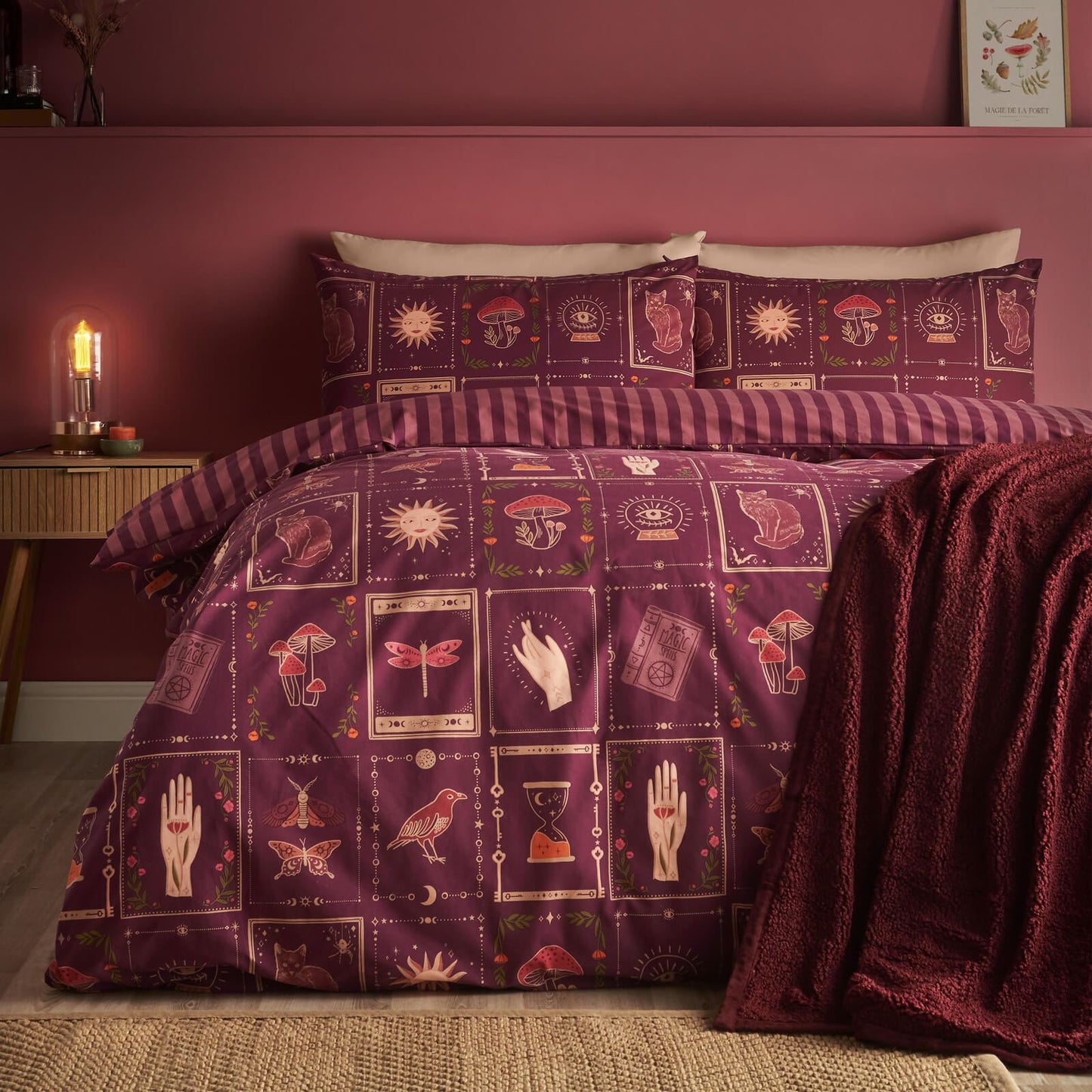 Catherine Lansfield Enchanted Witchcraft Reversible Bedding Duvet Cover Set Plum