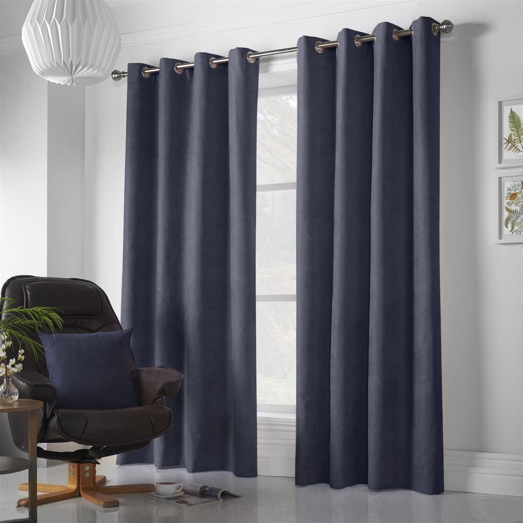 Velvet Chenille Navy Eyelet Curtains