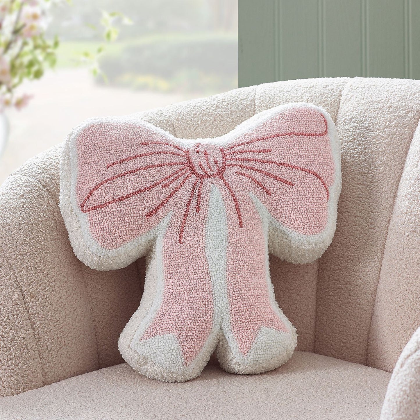 Catherine Lansfield Bow Pink 3D Shaped Cushion - 45x43cm
