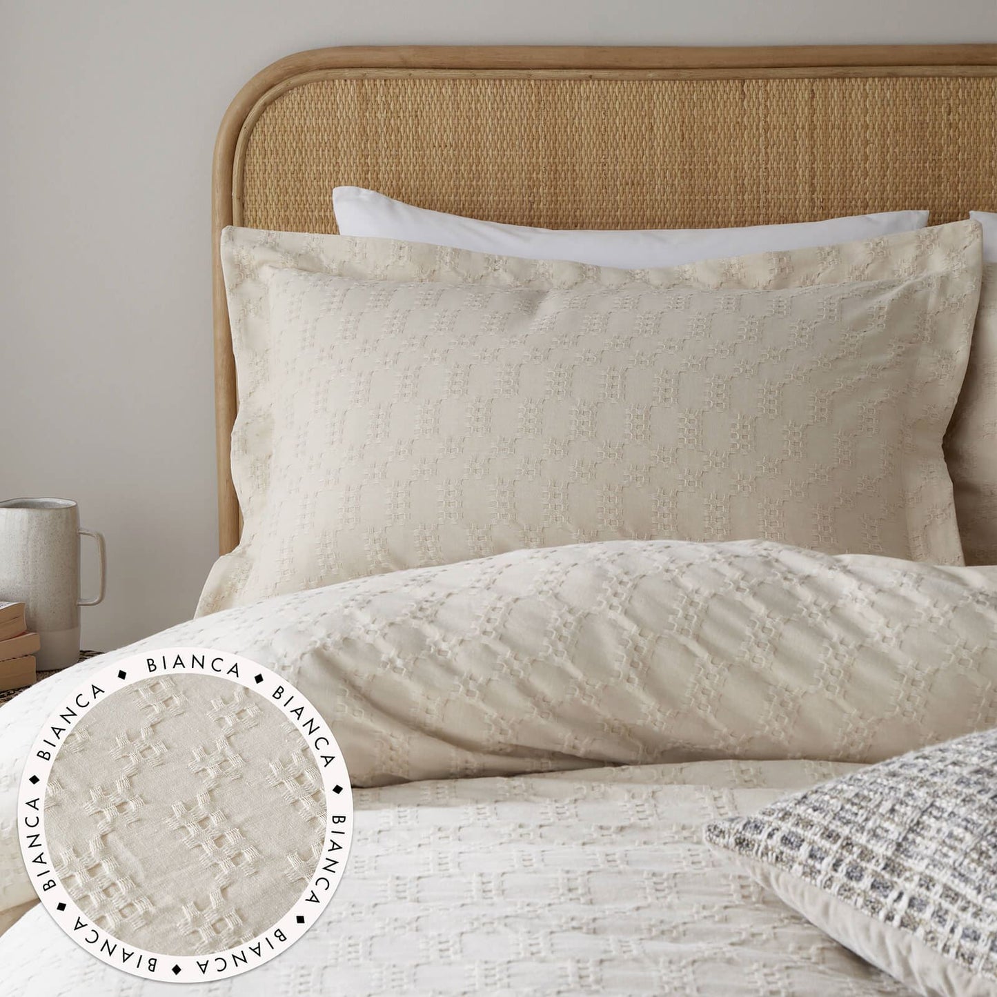 180 Thread Count Waffle Cotton Circle Oxford Pillowcase Pair Natural