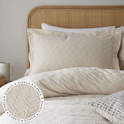 180 Thread Count Waffle Cotton Circle Oxford Pillowcase Pair Natural