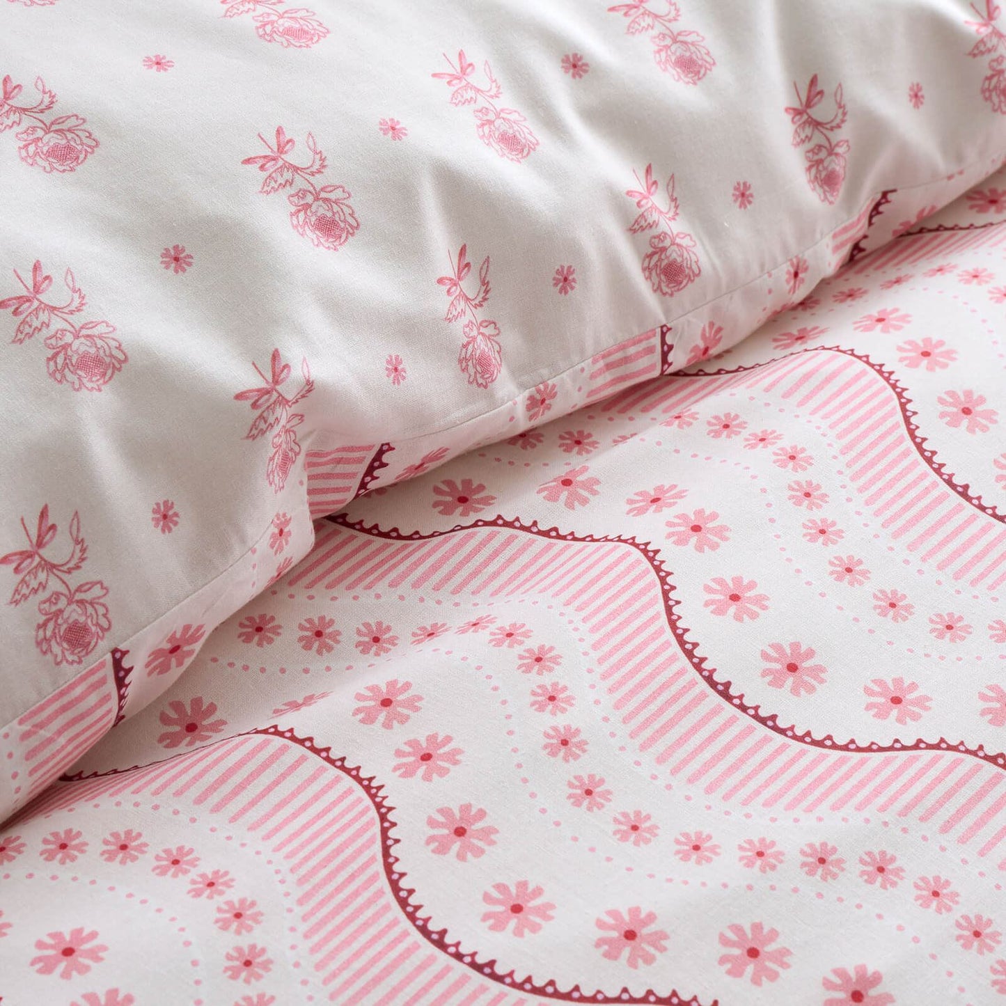 Cath Kidston Spitalfield Silk Striped Cotton Bedding Duvet Cover Set Pink