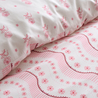 Cath Kidston Spitalfield Silk Striped Cotton Bedding Duvet Cover Set Pink