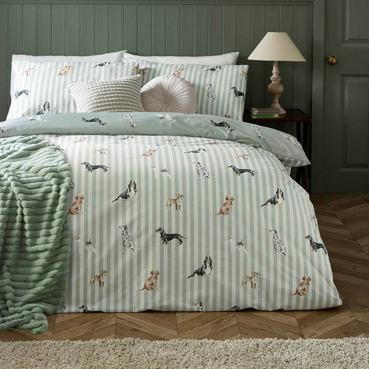 catherine-lansfield-dog-striped-reversible-bedding-duvet-cover-set-green