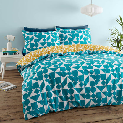 Simplicity Retro Geo Ochre/Teal Duvet Set