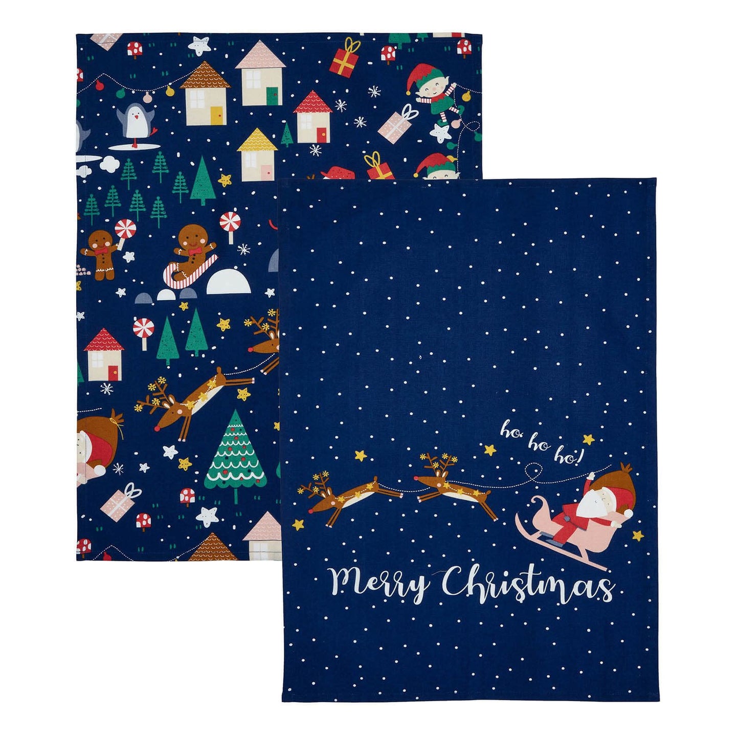 Santa's Christmas Wonderland Navy Tea Towels Pair