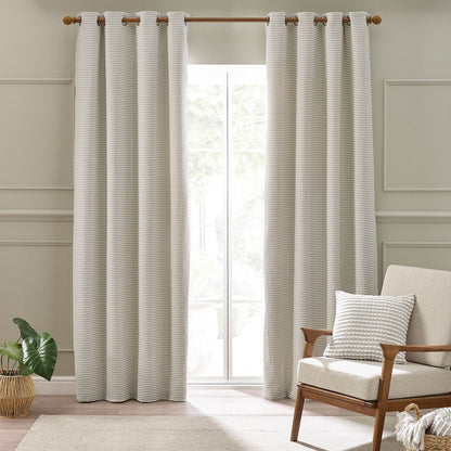 Catherine Lansfield Stab Stitch Natural Curtains Two Panels
