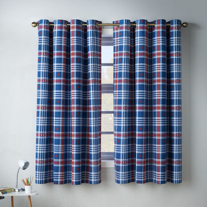 Catherine Lansfield Stars and Check Blue Curtains Two Panels - 66x72 Inch