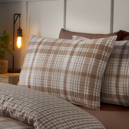 Catherine Lansfield Hamish Checked Cotton Bedding Duvet Cover Set Natural