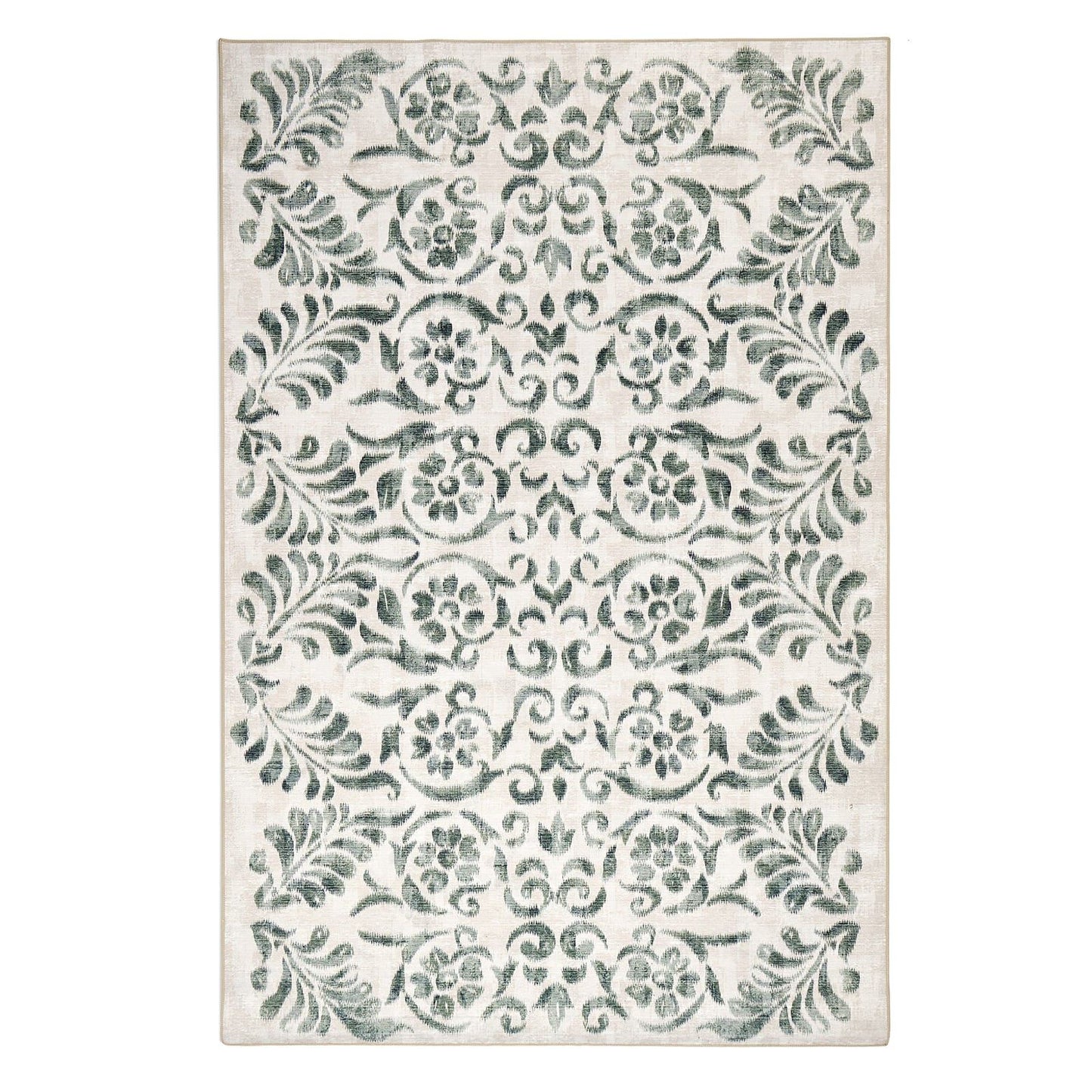Hug Rug Eco-Washable Vintage Scroll Green Rug
