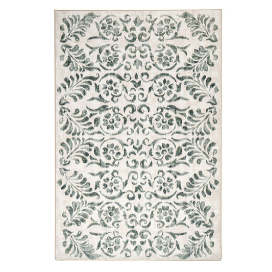 Hug Rug Eco-Washable Vintage Scroll Green Rug