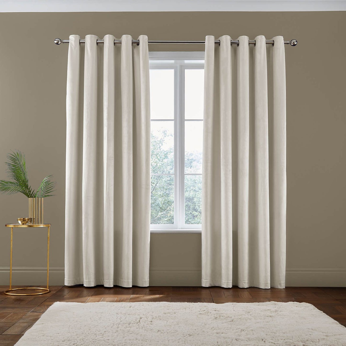 Kingsley Matt Velvet 66x90 Inch Lined Eyelet Curtains Two Panels Cream