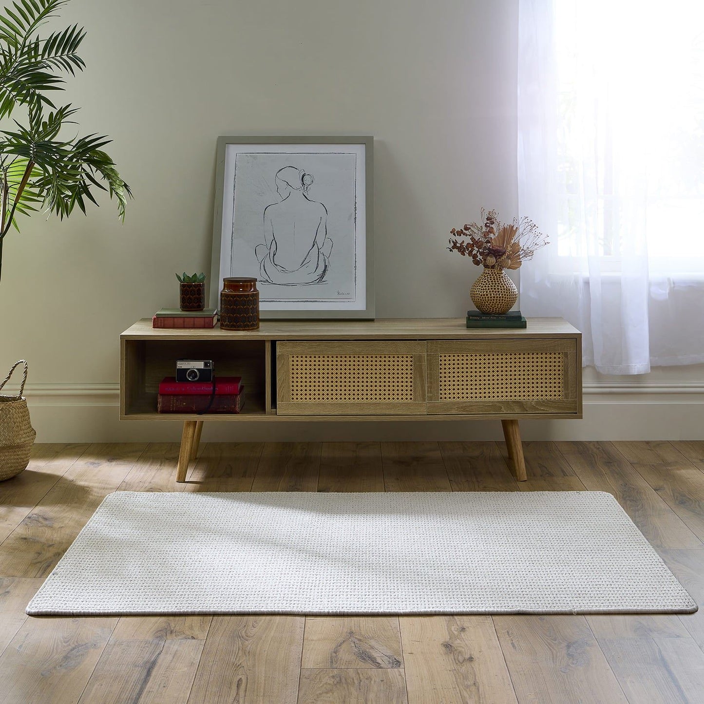 My Mat Sculptured Washable Waffle Texture Ivory Rug