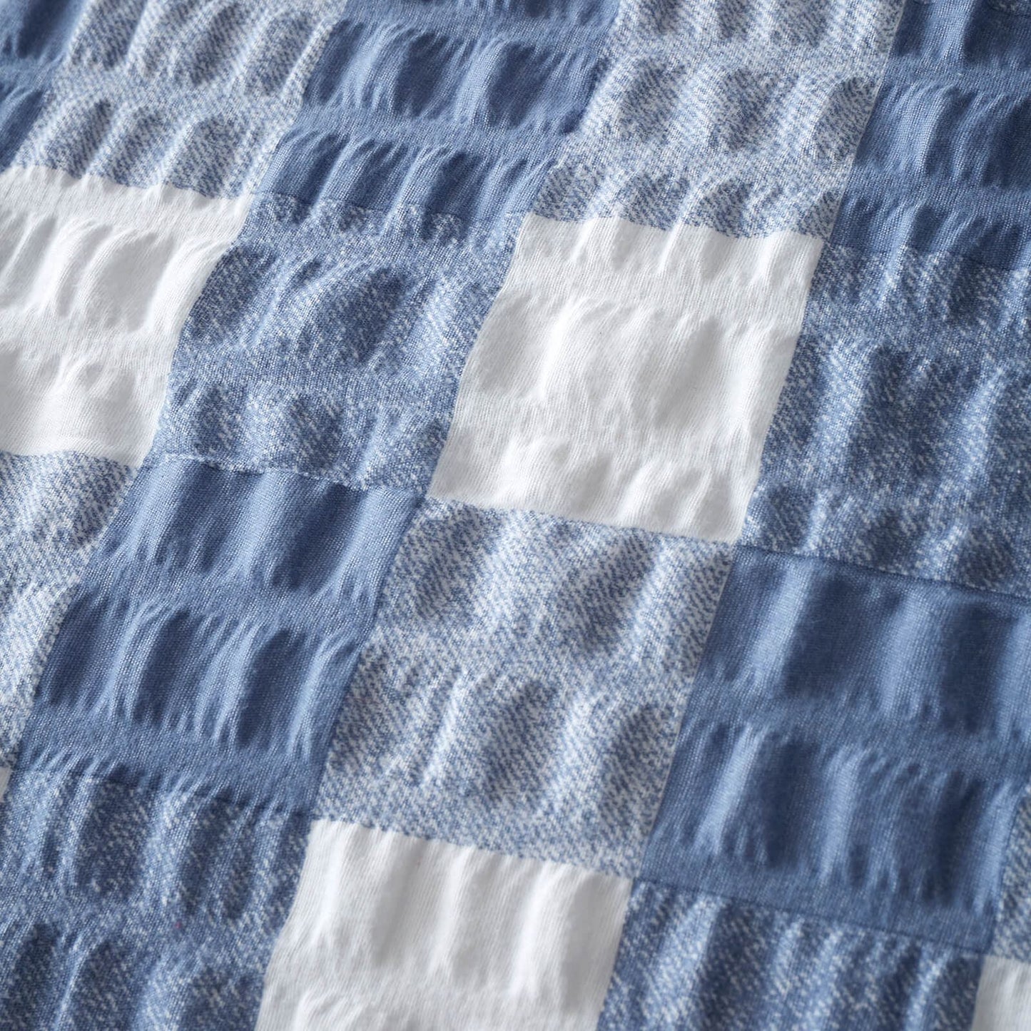 Brushed Seersucker Gingham Blue Duvet Cover Set